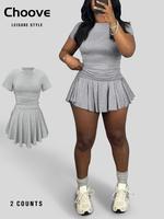 Two-piece Set Women's Solid Color Short Sleeve Tee & Skirt, Casual Fashion Cozy Round Neck T-shirt & Skirt for Daily Outdoor ...