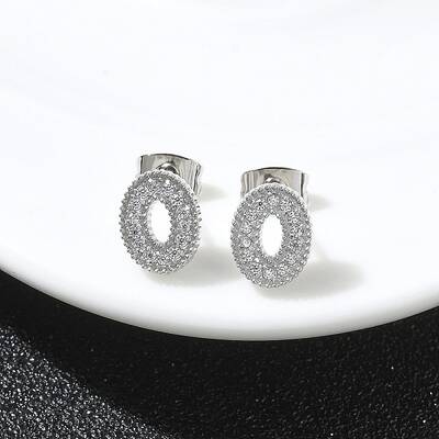 304 Stainless Steel Micro Pave Clear Cubic Zirconia Stud Earrings
