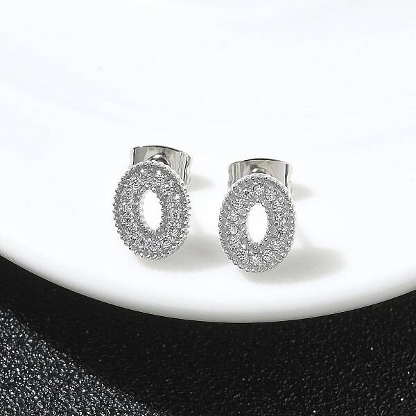 304 Stainless Steel Micro Pave Clear Cubic Zirconia Stud Earrings