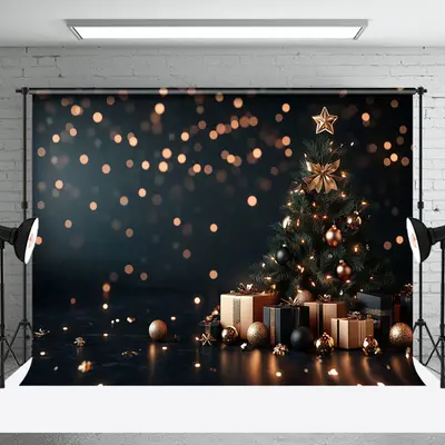 Bokeh Gold Light Xmas Tree Gifts Christmas Backdrop - Aperturee