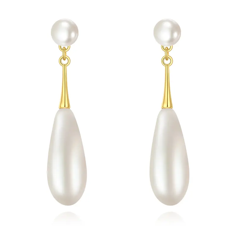 Sterling Silver with Yellow Gold Plated Pearl Drop Earrings