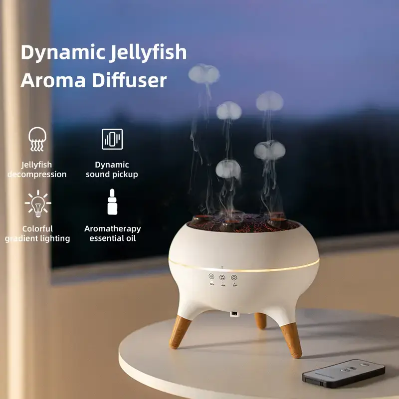 New dynamic multi-spray aromatherapy machine desktop flame humidifier household large fog colorful light remote control aroma...