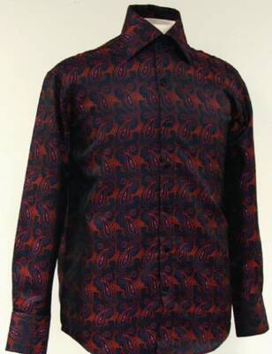 Fancy Polyester Dress Fashion Club Clubbing Clubwear With Button Cuff Navy/Red Men's Dress Shirt Night Club Outfit Guys Wear ...
