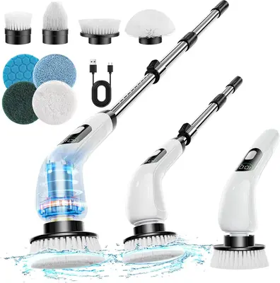 2025 Electric Spin Scrubber - Cordless Shower Scrubber with 8 Brush Heads, Adjustable Handle, Power Cleaner for Bathroom, Kit...