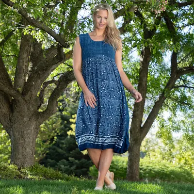 Henna Tie-Dye Sleeveless Midi Dress - Orchid - OSFM Plus