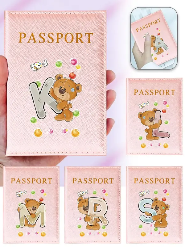 Creative Letter & Bear Pattern Passport Case, Pu Leather Passport Holder, Travel Document Holder, Passport Cover for Women & ...