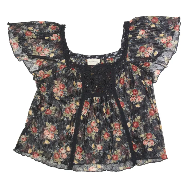 RALPH LAUREN DENIM & SUPPLY Sheer Womens Printed Blouse Black Floral XL