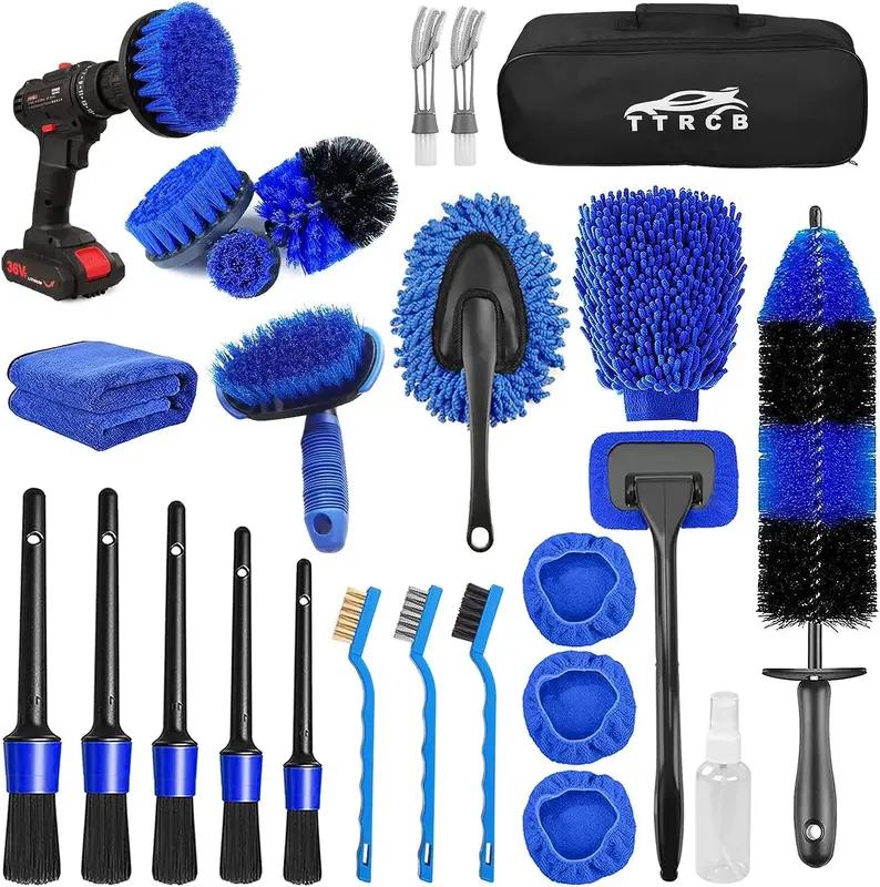 26Pcs Car Detailing Brush Set Car Detailing Kit Car Detailing Brushes, Car Cleaning Kit, Car Windshield Cleaning Tool, Profes...