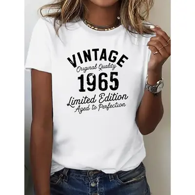 VINTAGE Limited Edition 1965 Pure Women'S Tshirt Comfort Fit, 100% Cotton T-Shirt,for Women - Versatile for Casual, Sports, ...