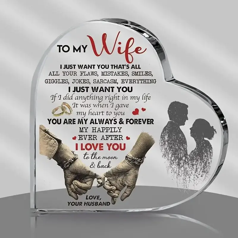 Heart Shaped Acrylic Desktop Plaque, Creative To My Wife Ornament, Romantic Gift for Wife, Home Decor