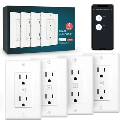 Lumary Smart Wi-Fi Wall Plug Wi-Fi Smart Home Outlet Socket, 4PCS
