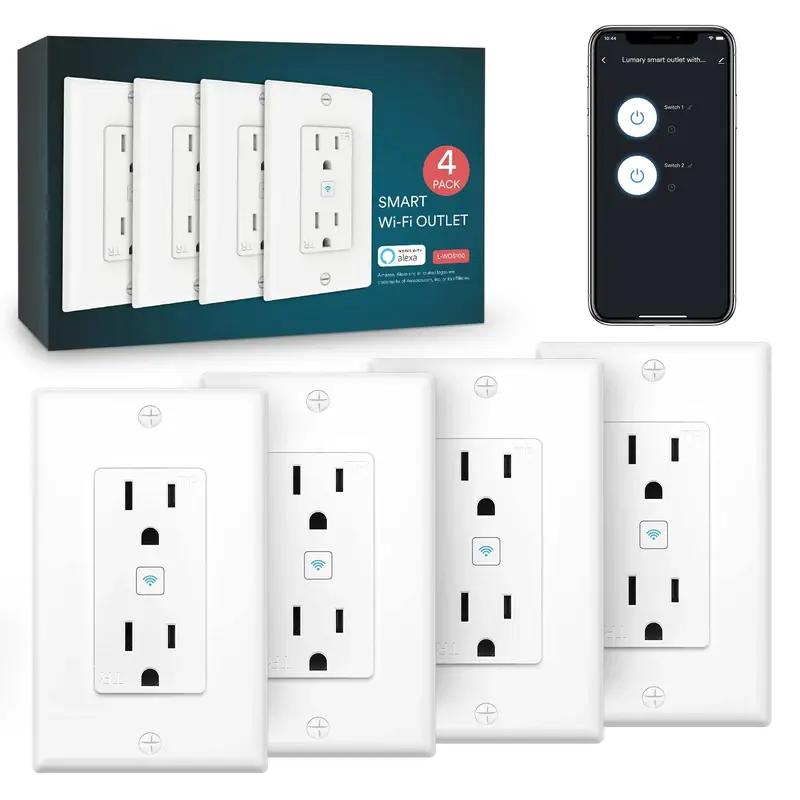Lumary Smart Wi-Fi Wall Plug Wi-Fi Smart Home Outlet Socket, 4PCS