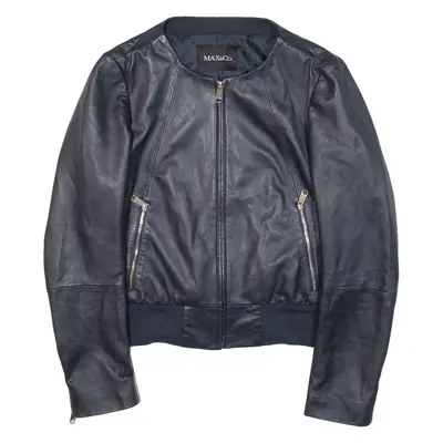MAX&CO Womens Bomber Jacket Blue Leather UK 8