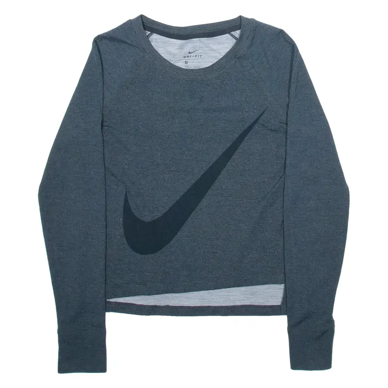 NIKE Womens T-Shirt Grey Long Sleeve S