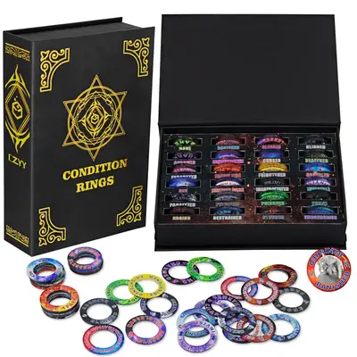 Upgraded DND Condition Rings 96 Status Effect Markers with Color Printing in 24 Conditions & Spells, and with Magic Book Stor...