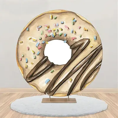 Brown Khaki Cream Doughnut Painting Circle Backdrop - Aperturee