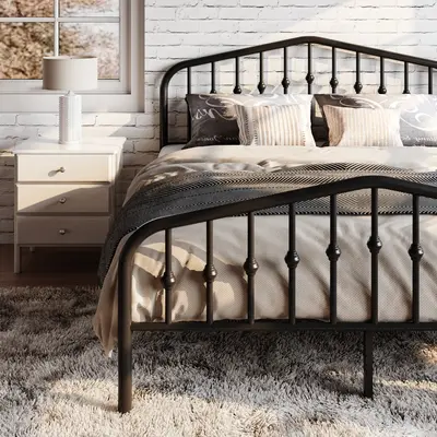 SHA CERLIN Metal Platform Bed Frame with Victorian Style Wrought Iron-Art HeadboardăFrame Only No MattressăFootboard, No ...