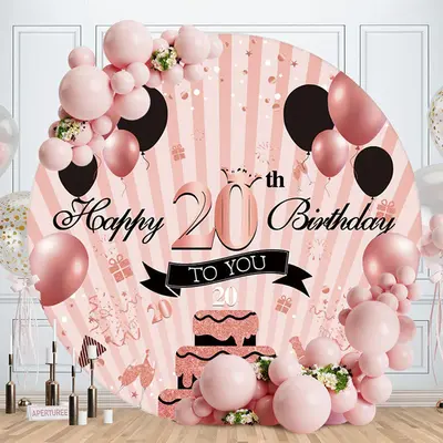 Aperturee Glitter Gold Pink Happy 18Th Birthday Backdrop | Happy Birthday Round Backdrop Cover | Birthday Backdrop Ideas | Ci...