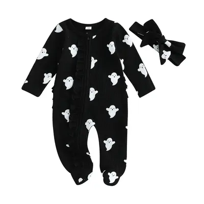 My First Halloween Outfit Baby Girl Ghost Boo Footed Romper Pumpkin Onesie Newborn Preemie Girl Pajamas Clothes