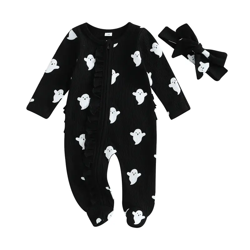 My First Halloween Outfit Baby Girl Ghost Boo Footed Romper Pumpkin Onesie Newborn Preemie Girl Pajamas Clothes