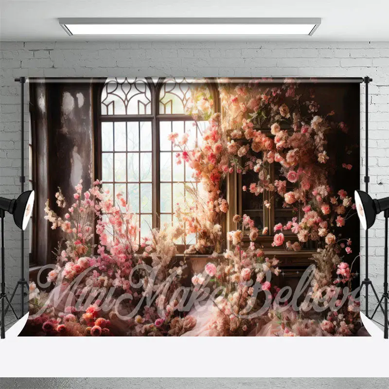 Vintage Room Window Pink Flower Backdrop For Photo - Aperturee