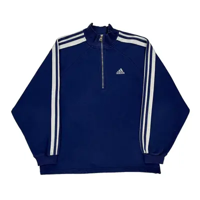 Adidas 1/4 Zip - Large Blue Cotton Blend