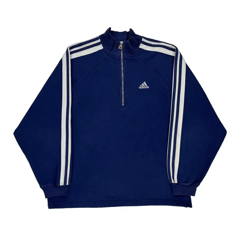 Adidas 1/4 Zip - Large Blue Cotton Blend