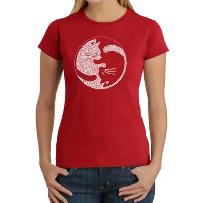 Yin Yang Cat - Women's Word Art T-Shirt - Navy - Small