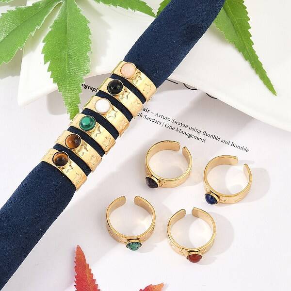 Star Pattern 304 Stainless Steel Open Cuff Rings
