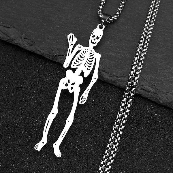 304 Stainless Steel Skeleton Pendant Necklaces