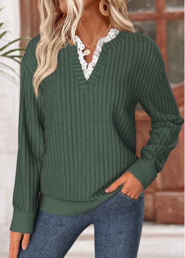 Modlily Green Frill Long Sleeve Split Neck Sweatshirt - XXL