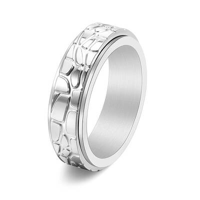 Textured Stainless Steel Rotating Finger Ring