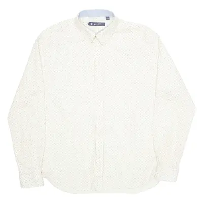 BEN SHERMAN Mens Shirt Cream Spotted Long Sleeve L