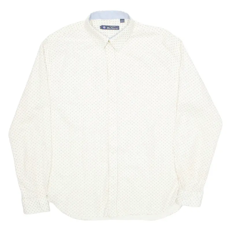 BEN SHERMAN Mens Shirt Cream Spotted Long Sleeve L