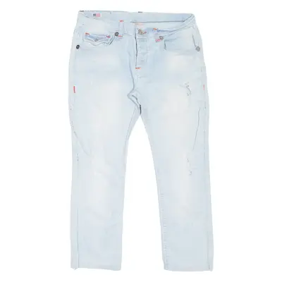 TRUE RELIGION Distressed Mens Jeans Blue Slim Straight Stone Wash W34 L27