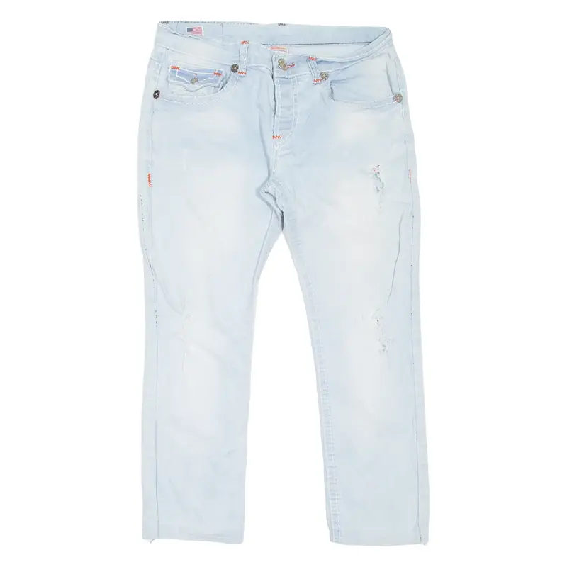 TRUE RELIGION Distressed Mens Jeans Blue Slim Straight Stone Wash W34 L27