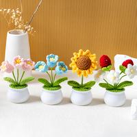 TTZZ Handmade Crochet Bouquet Potted Flowers, Artificial Flower Potted Plant, Knitted Artificial Forever Flowers with Exquisi...