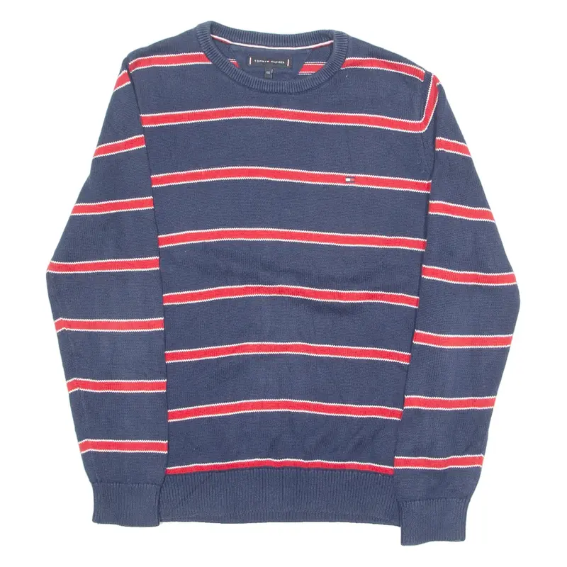 TOMMY HILFIGER Boys Patterned Jumper Blue Striped Tight Knit 12Y