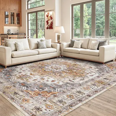 Area Rugs for Living Room,Stain Resistant Washable Rug,Non,Slip Backing Rugs for Bedroom,Kitchen,Printed Vintage Home Decor R...