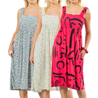 ⟬ UniqueStylesAsfoor ⟭ 3-Pack Women Floral Dresses for Summer 2025, Casual Midi Sleeveless Square Neck Dress with Pockets...