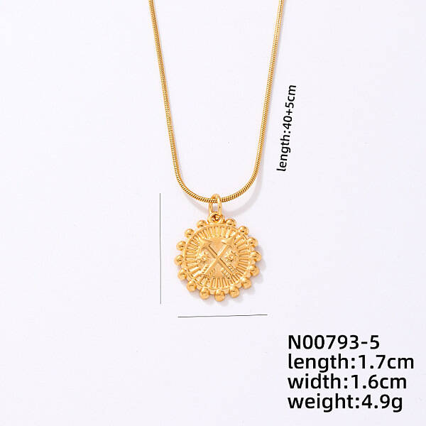 Vintage Stainless Steel Round Snake Chain Flat Round Pendant Necklaces
