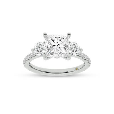 Zephyr Three Quarter Coverage Princess Cut Lab Grown Diamond Engagement Ring | 18K White Gold 2 1/2 CT. TW.