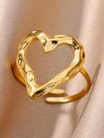 Fashion Hollow out Heart Design Stainless Steel Geometry Ring, Casual Jewelry for Party, Elegant All-match Fashion Accessorie...