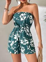 Women's Floral Print Backless Wide Leg Romper, Boho Sleeveless High Waist Romper for Summer, Fashion Casual Ladies Clothes fo...