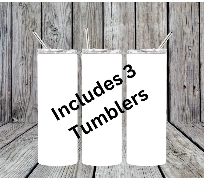 Three Stainless Steel Skinny Tumblers-pick your own designs; Includes Lids and three plastic Straws