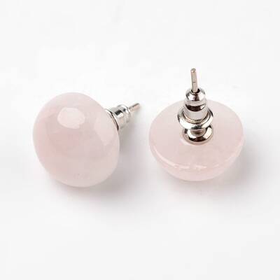 Half Round Dome Natural Rose Quartz Stud Earrings