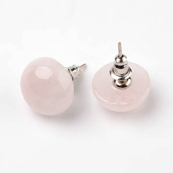 Half Round Dome Natural Rose Quartz Stud Earrings