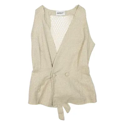AVANT Womens Printed Blouse Beige V-Neck Sleeveless Check M