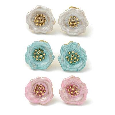 Flower Ion Plating(IP) 304 Stainless Steel Stud Earrings
