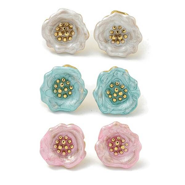 Flower Ion Plating(IP) 304 Stainless Steel Stud Earrings